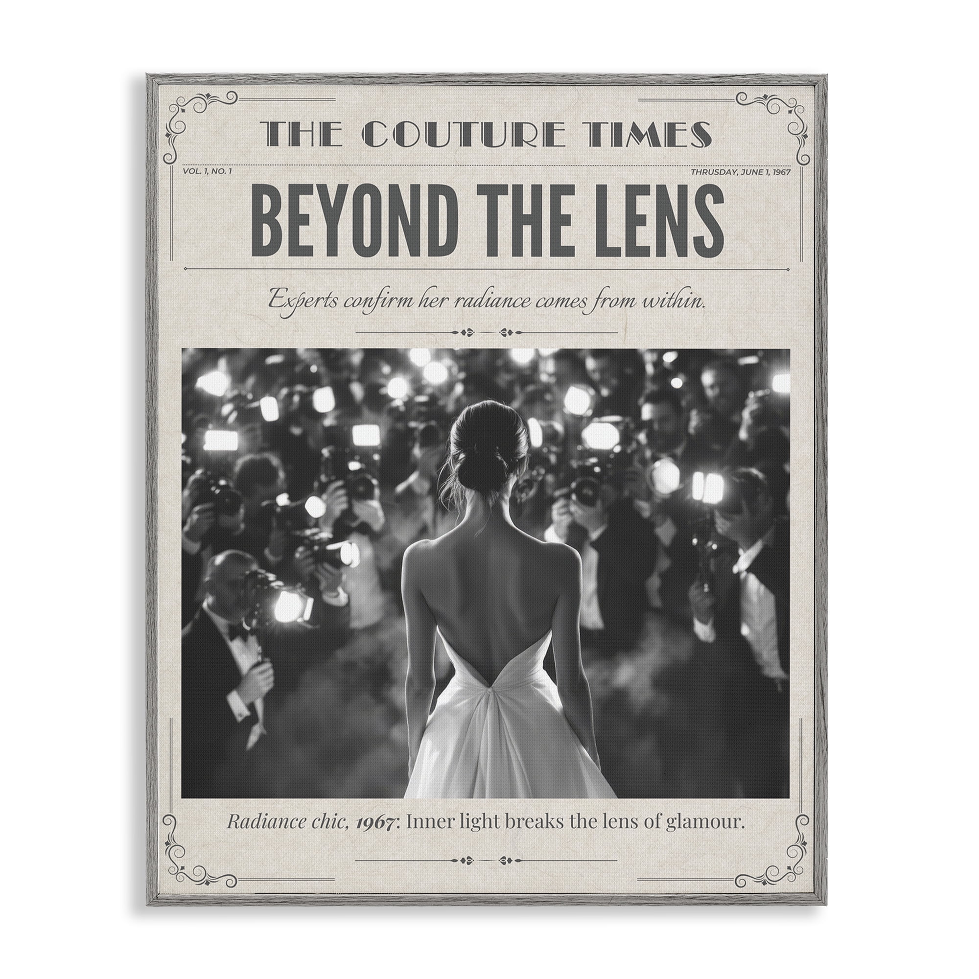 The Couture Times Magazine Gray Framed Giclee Art, design by A Barefoot Stylist