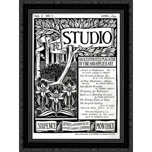 The Cover of The Studio Volume 1 20x24 Black Ornate Wood Framed Canvas Art by Beardsley, Aubrey