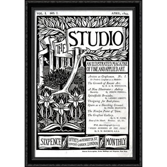 The Cover of The Studio Volume 1 28x40 Large Black Ornate Wood Framed Canvas Art by Aubrey Beardsley