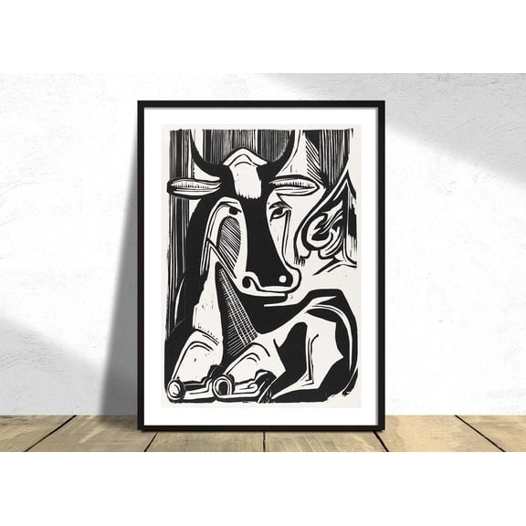 The Cow Lying Down Ernst Ludwig Kirchner Expressionism Style Animal Art Reproduction BW Unframed Paper Print