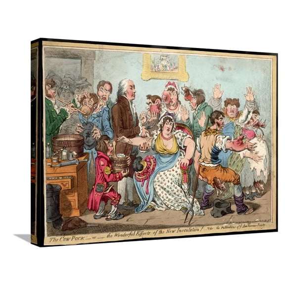 Art.com The Cow Pock or the Wonderful Effects of the New Inoculation, Satire on Jenner's Treatment Stretched Canvas Print Wall Art by James Gillray, 24" x 18"