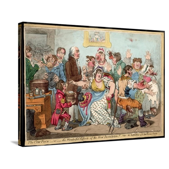 Art.com The Cow Pock or the Wonderful Effects of the New Inoculation, Satire on Jenner's Treatment Stretched Canvas Print Wall Art by James Gillray, 32" x 24"