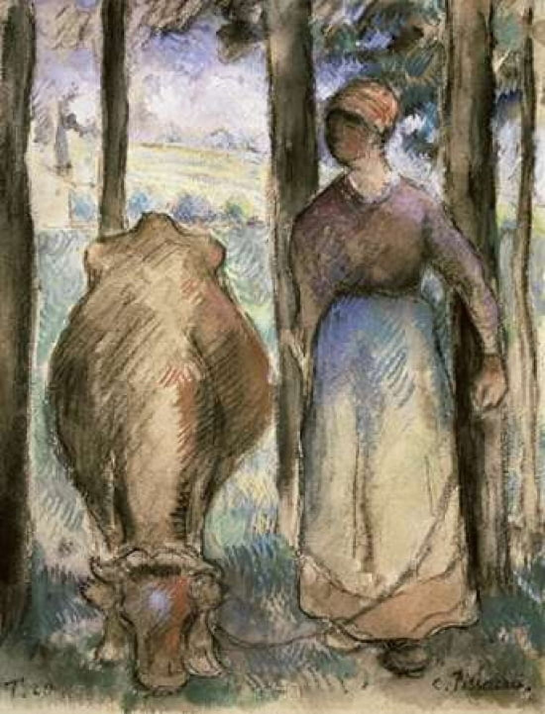 The Cowherd - La Vachere Canvas Art - Camille Pissarro (18 x 24)