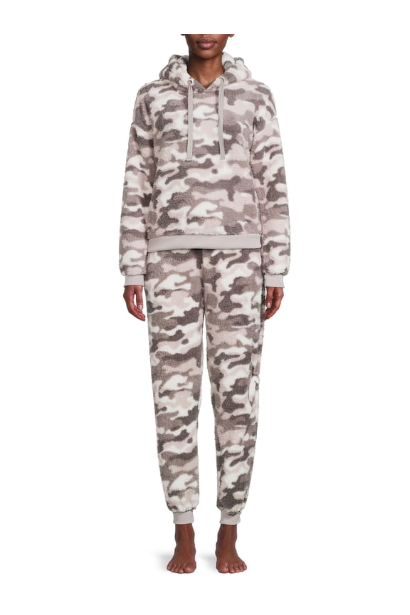The Cozy Corner Women's Hooded Faux Sherpa Top & Bottom Pajama Set, 2-Piece