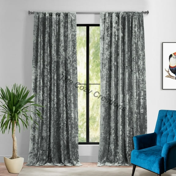 The Cozy Creation Crushed Velvet Heavyweight Blackout Curtain Panel, Home Living Room Bedrrom Decor Drapery, Silver Velvet, 1 Panel, 48" W x 190" L