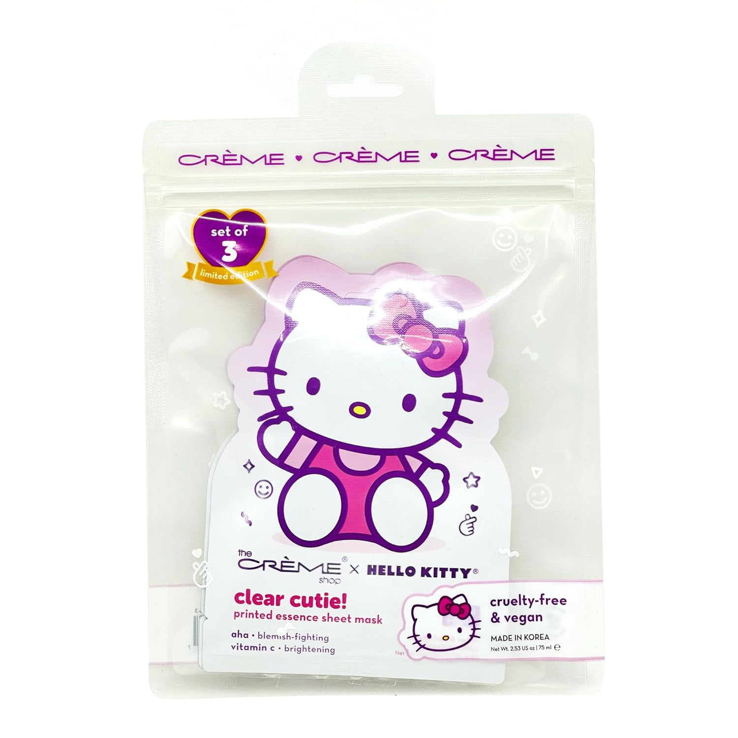 The Crme Shop x Hello Kitty Clear Cutie Printed Essence Sheet Mask 3PK