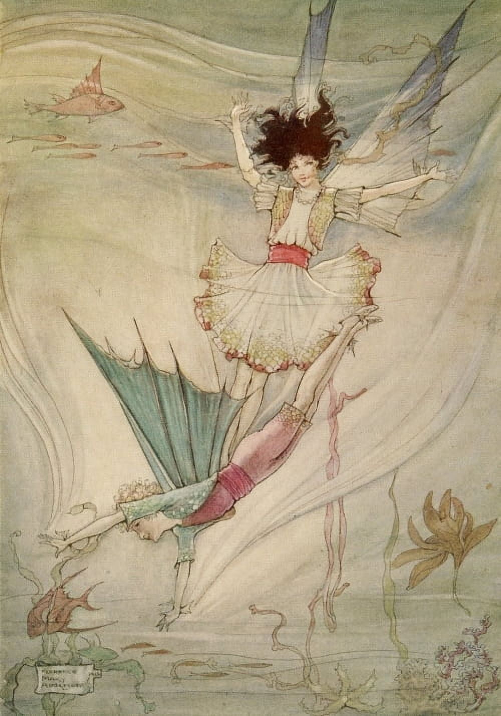 The Cradle Ship 1916 Diving into the Great Pool at the bottom Canvas Art - Florence Mary Anderson (18 x 24)