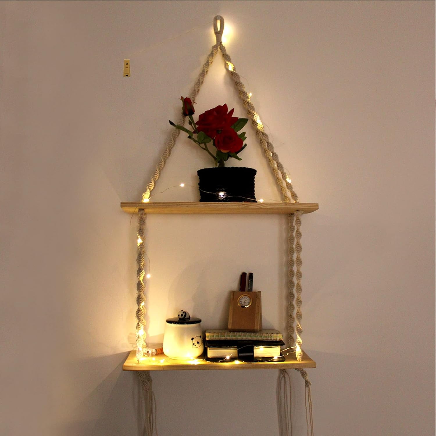 Fresh Look at The Craftman Macrame Wall Hanging Real Pine Wood Storage Shelves