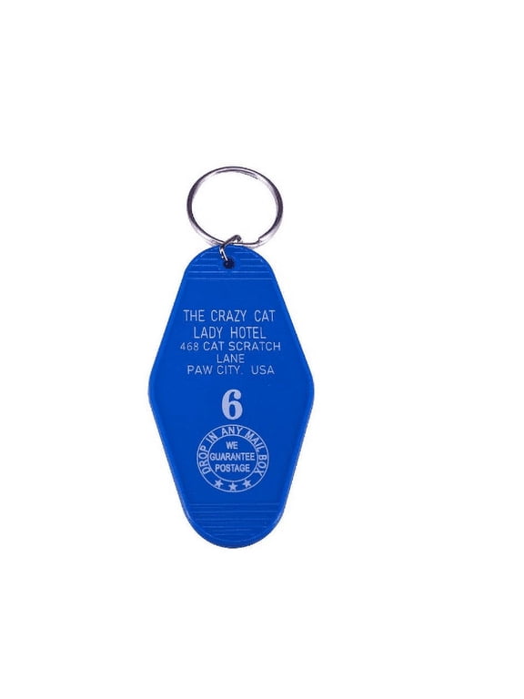 The Crazy Cat Lady Hotel #6 Inspired Key Tag Blue White