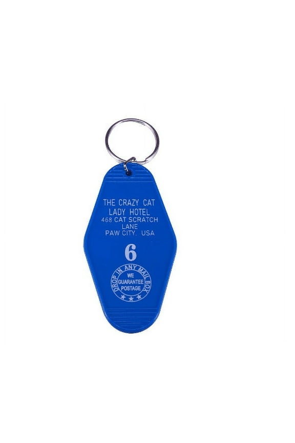 The Crazy Cat Lady Hotel #6 Inspired Key Tag Blue White