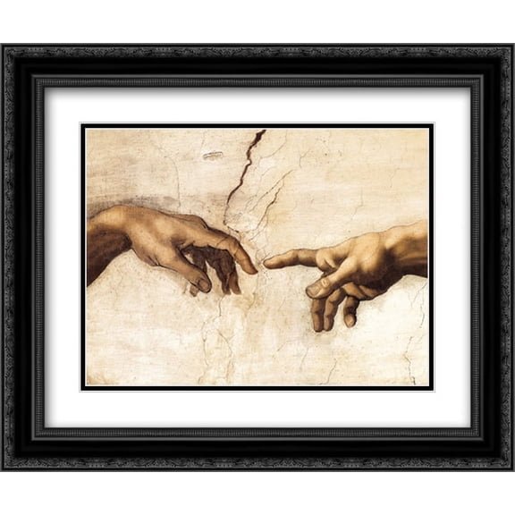The Creation Of Adam (Detail) 2x Matted 18x15 Black Ornate Framed Art Print by Michelangelo