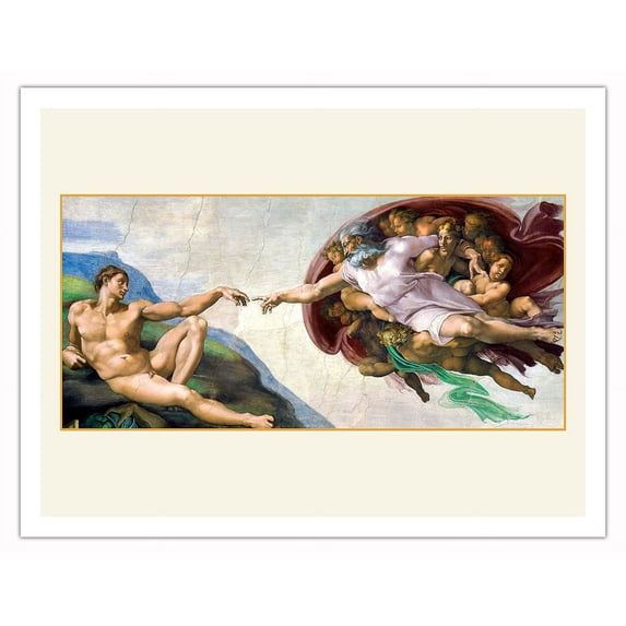 The Creation of Adam (The Creation of Man) - From an Original Color Painting by Michelangelo c.1511 - Fine Art Matte Paper Print (Unframed) 20x26in