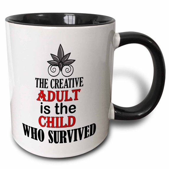 3drose, the Creative Adult Is a Child Who Survived. Saying. White Black Red, 15oz Two-tone Black Mug