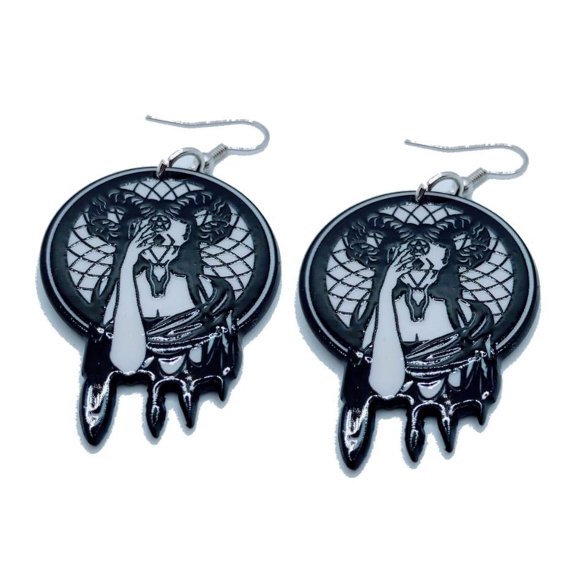 The Cernuous lady creature with horns dangle earrings set. Unisex dangle earrings set