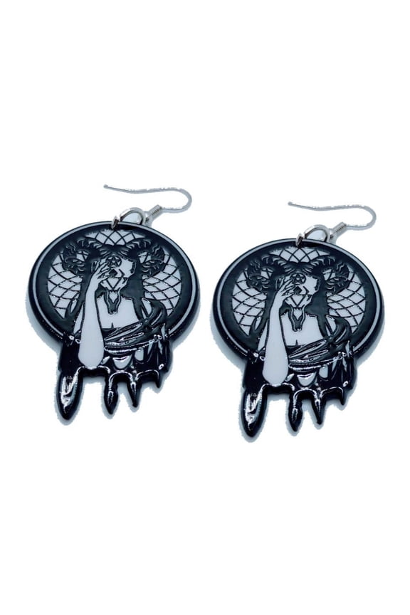 The Cernuous lady creature with horns dangle earrings set. Unisex dangle earrings set