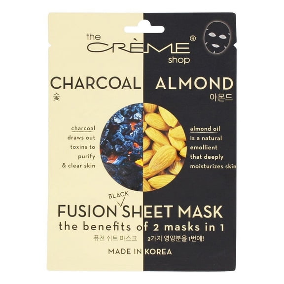 The Creme Shop - 2 in 1 Fusion Black Face Sheet Mask Charcoal & Almond - 1 Count