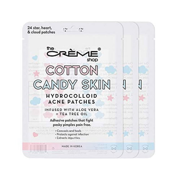 The Creme Shop Cotton .. Candy Skin Hydrocolloid Acne .. Patches, Acne Healing Dots/Stickers, .. Acne Treatment Patches with .. Salicylic Acid and Witch .. Hazel - 3 Sizes, .. 72 Patches
