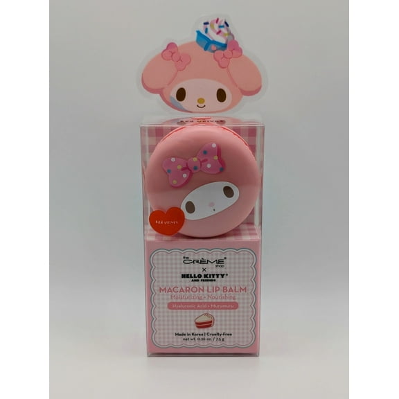 The Creme Shop Hello Kitty Macaron Lip Balm Moisturizing & Nourishing Lip Balm with Hyaluronic Acid, Murumuru, Red Velvet, Mini