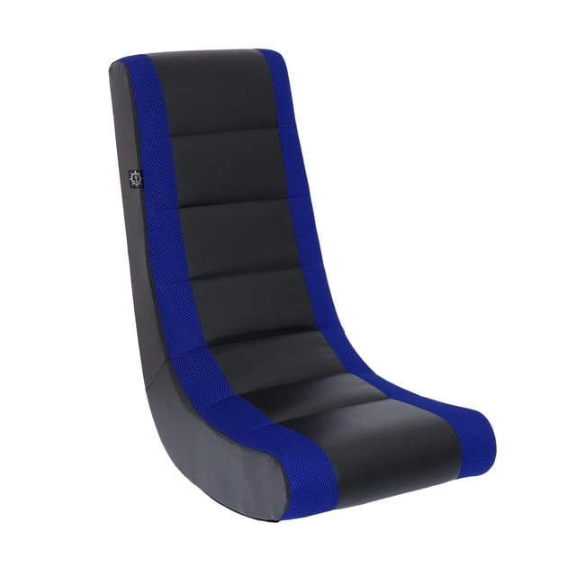 The Crew Furniture Classic Video Rocker Floor Gaming Chair, Kids and Teens, PU Faux Leather & Polyester Mesh, Black/Blue