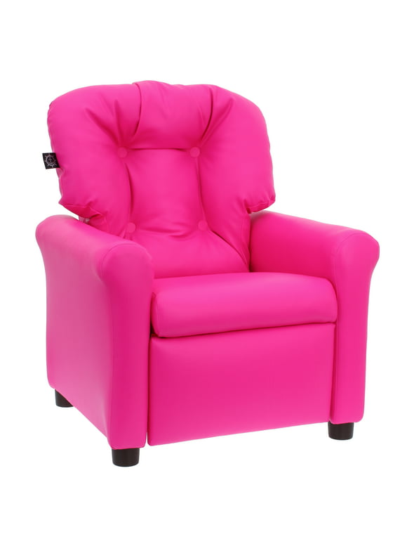 The Crew Furniture Traditional Kids Recliner Chair, Toddler Ages 1-5 Years, PU Faux Leather Hot Pink