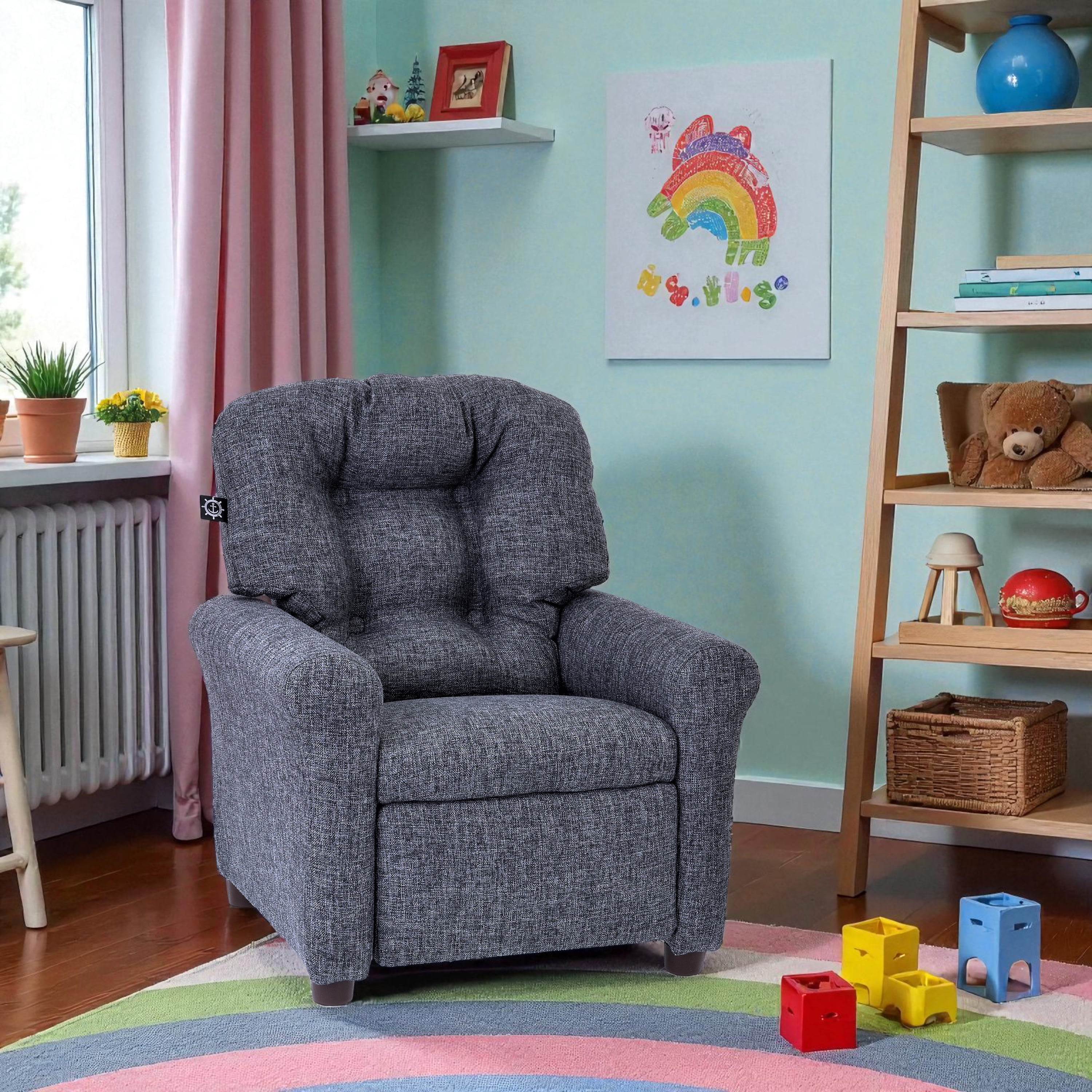 The Crew Furniture Traditional Kids Recliner Chair, Toddler Ages 1-5 Years, Polyester Linen, Gray