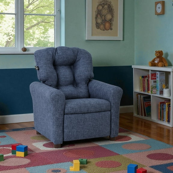 The Crew Furniture Traditional Kids Recliner Chair, Toddler Ages 1-5 Years, Polyester Linen, Sapphire
