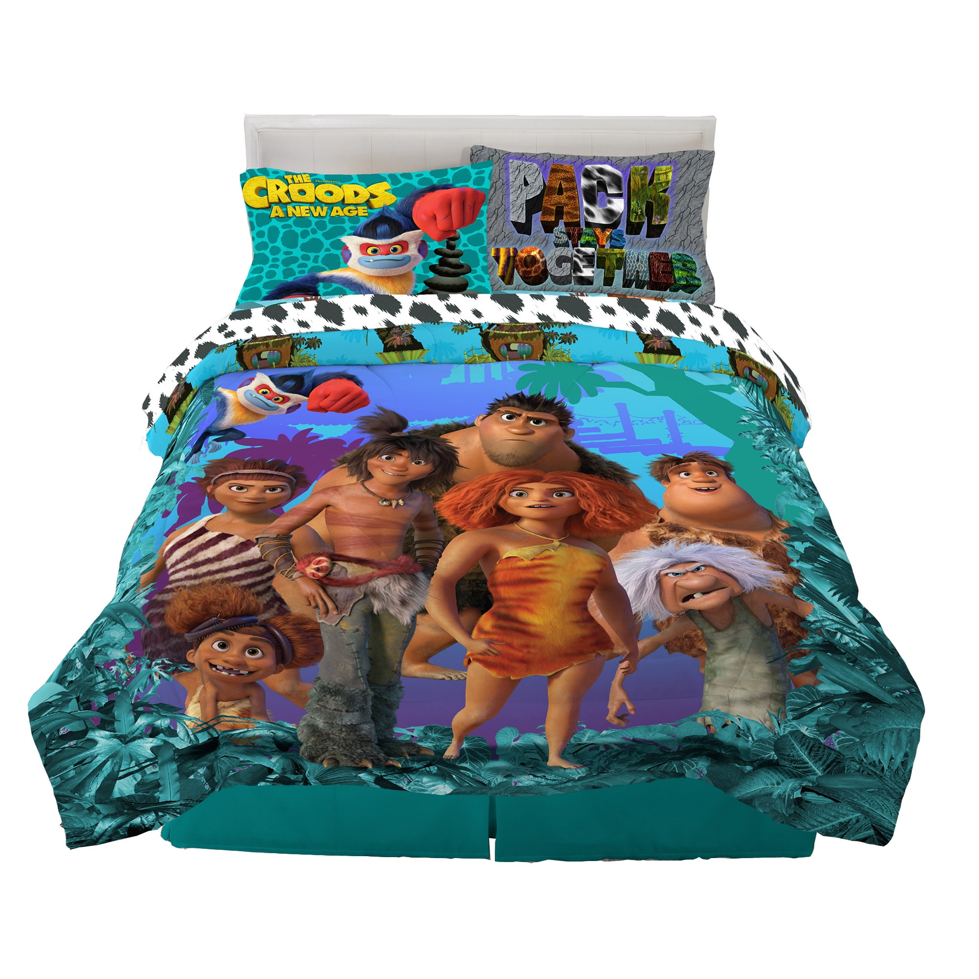 The Croods 2 Kids Full Bed in a Bag, Comforter and Sheets, Blue, DreamWorks
