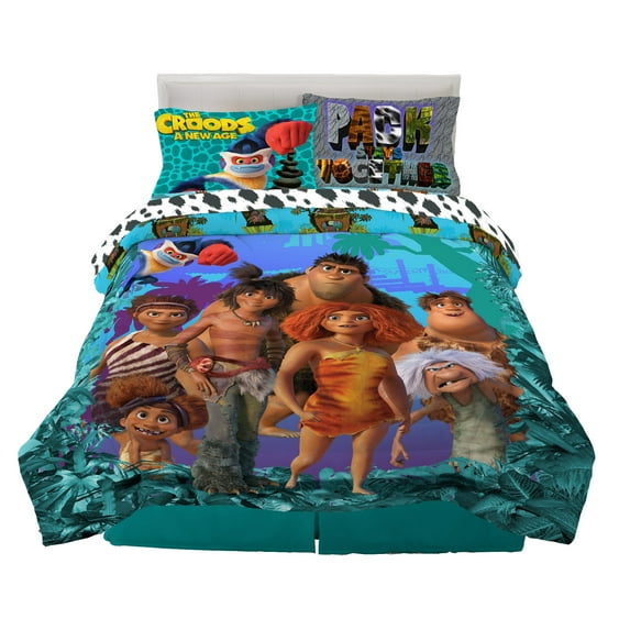 The Croods 2 Kids Full Bed in a Bag, Comforter and Sheets, Blue, DreamWorks