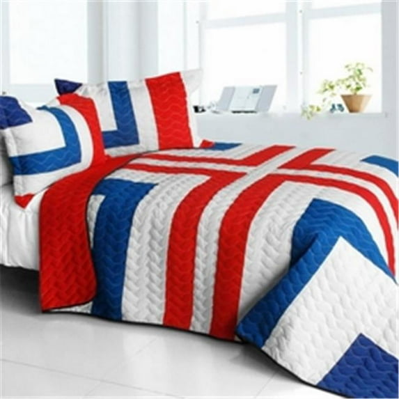 The Cross - Vermicelli-Quilted Patchwork Geometric Quilt Set Full & Queen - Red