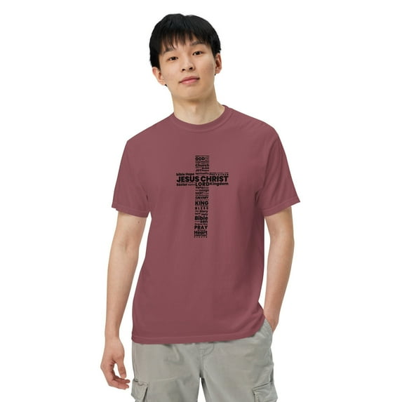 The Cross of Jesus Christ printed on Men’s Heavyweight t-shirt ( Primary color:Flo Blue; Size:3XL;)