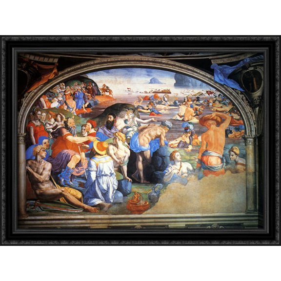 The Crossing Of The Red Sea 38x28 Large Black Ornate Wood Framed Canvas Art by Agnolo Bronzino