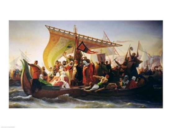 The Crossing of the Bosphorus by Godfrey of Bouillon Canvas Art - Emile Signol (24 x 18)