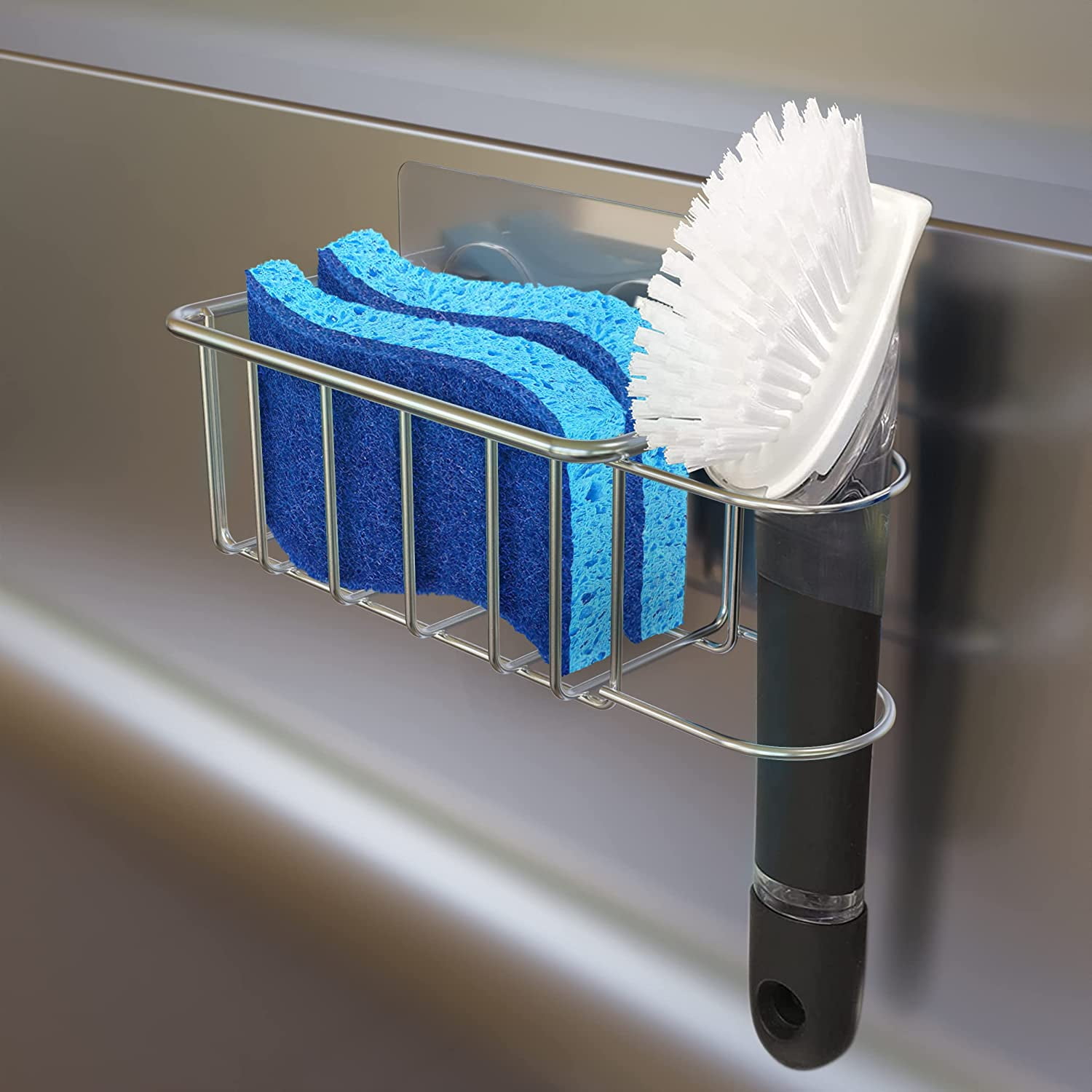 The Crown Choice Kitchen Sponge and Brush Holder – Sink Caddy - Sponge  Holder Stainless Steel, Adhesive, Rust Proof and Water Proof – Kitchen  Holder Sponges, Scrubbers, Soap 