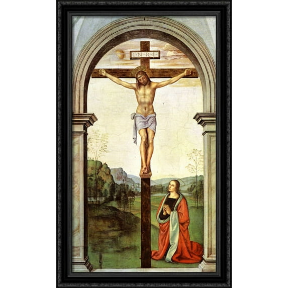 The Crucifixion 24x40 Large Black Ornate Wood Framed Canvas Art by Pietro Perugino