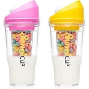 CRUNCHCUP Bundle & Save on Two Portable Cereal Tumblers - No Spoon, No Bowl, Its Cereal on the Go [Pink & Yellow]