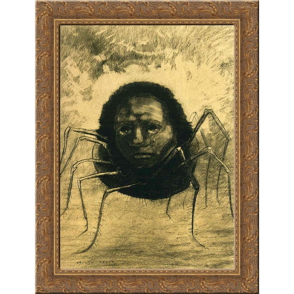 The Crying Spider 20x24 Gold Ornate Wood Framed Canvas Art by Redon, Odilon