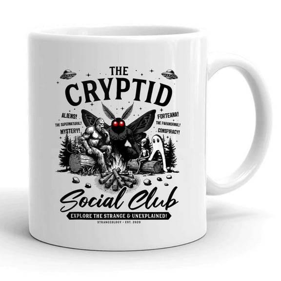 The Cryptid Social Club Bigfoot Mothman Alien Introvert Gift Ceramic Mug 11oz (White;11oz)