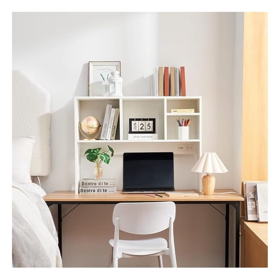 The Cube Dorm Desk Bookshelf with Outlet - White