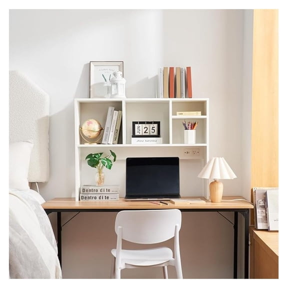 The Cube Dorm Desk Bookshelf with Outlet - White