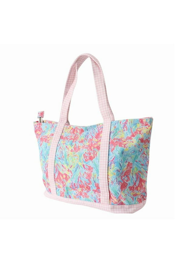 Multicolor & Gingham Floral Ruffle Tote Bag, Unisex, One Size