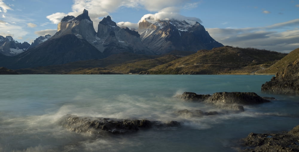 The Cuernos del Paine (R) from Lake Pehoe Torres Del Paine National Park Chile Canvas Art - Panoramic Images (27 x 9)