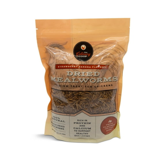 The Culinary Coop, Strawberry Banana Flavored Mealworms, Premium Treats for Chickens, 10 oz Bag