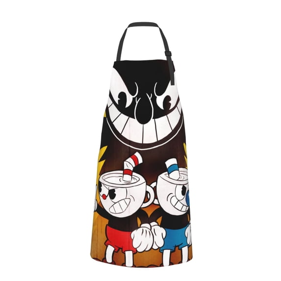 The Cuphead Show Adjustable Bib Apron, Waterdrop Resistant Aprons with 2 Pockets Cooking Kitchen Aprons for Women Men Chef