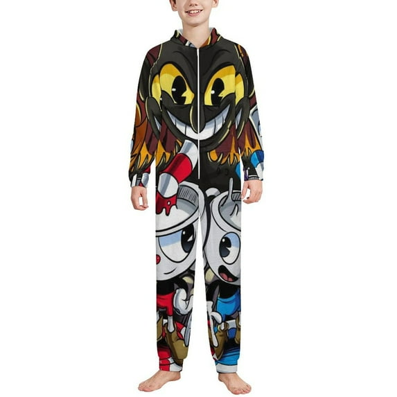 The Cuphead Show Hooded Union Suit One Piece Pajama Outfit PJs Sleepwear