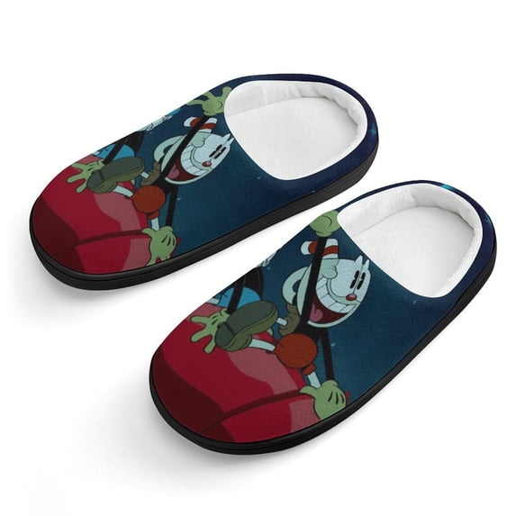 The Cuphead Show Kid's Cotton Slippers Winter Warm Soft Plush Slippers with Rubber Sole Non-Slip Indoor Outdoor Slip on Shoes Fluffy House Slippers For Boys Girls Teen
