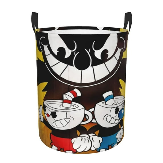 The Cuphead Show Laundry Hamper Basket with Handles, Lightweight Storage Basket Toy Organizer Dirty Laundry Basket Waterproof for College Dorms, Bedroom, Bathroom