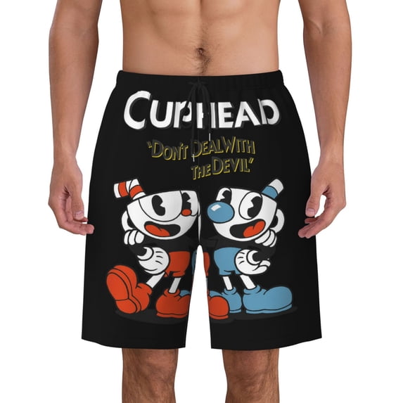 The Cuphead Show Mens Swim Trunks Quick Dry Board Shorts with Mesh Lining Beach Shorts Swimwear Bathing Suits