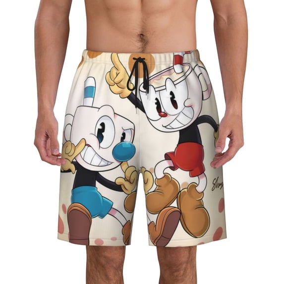 The Cuphead Show Mens Swim Trunks Quick Dry Board Shorts with Mesh Lining Beach Shorts Swimwear Bathing Suits