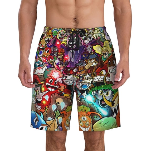 The Cuphead Show Mens Swim Trunks Quick Dry Board Shorts with Mesh Lining Beach Shorts Swimwear Bathing Suits