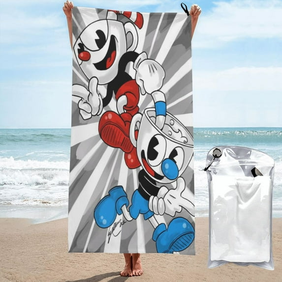 The Cuphead Show Microfiber Oversized Lightweight Beach Towel 27.5"x55" Sand Free Large Towels Travel Swim Pool Yoga Gym Camping for Adults Women Men Beach Essentials Accessories Vacation Gift